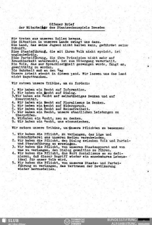 Offener Brief der Mitarbeiter des Staatsschauspiels Dresden