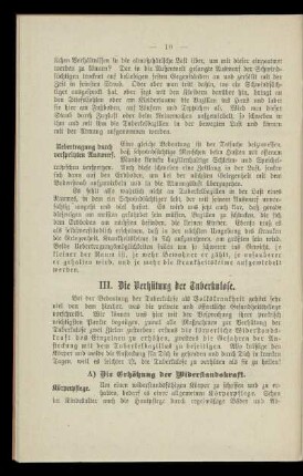 III. Die Verhütung von Tuberkulose.