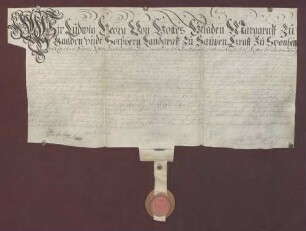 Erblehenbrief des Markgrafen Ludwig Georg Simpert von Baden-Baden über die herrschaftliche Schweigrother Mahlmühle für Hans Adam Eisen