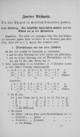 Zweiter Abschnitt. Die vier Grundrechnungen in mehrfach benannten Zahlen.