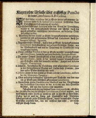 Klagen ohne Ursache über anstössige Puncte in dem Catechismo B. D. Gesenii.