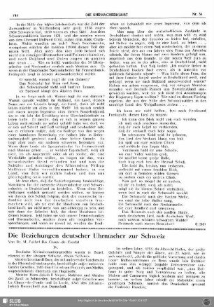 Die Beziehungen deutscher Uhrmacher zur Schweiz (IV)