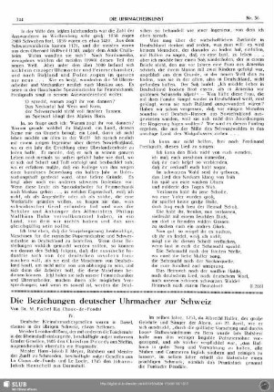 Die Beziehungen deutscher Uhrmacher zur Schweiz (IV)