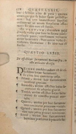 Quaestio LXXIX. De effectibus sacramenti Eucharistiae, in octo articulos divisa.