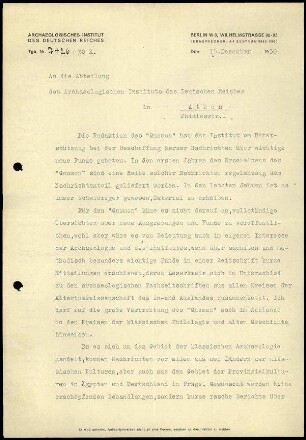 G. Rodenwaldt an DAI Athen