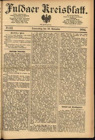 Erste Ausgabe vom Donnerstag, den 29. November 1894.