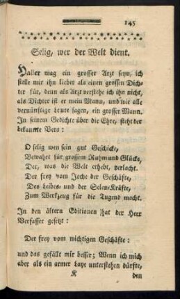 Selig, wer der Welt dient.