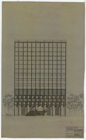 Hochschulbibliothek, Karlsruhe Neubau: Westansicht, 1:100