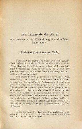 Die Autonomie der Moral mit besonderer Berücksichtigung der Morallehre Immanuel Kants