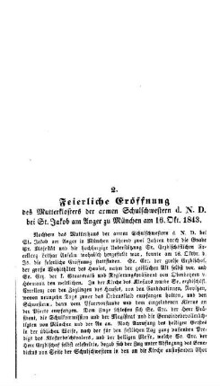 Feierliche Eröffnung des Mutterklosters der armen Schulschwestern d. N. D. bei St. Jakob am Anger zu München am 16. Okt. 1843