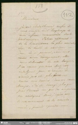 Eigenh. Brief von Eugène Burnouf an August Wilhelm von Schlegel, Paris, 31.12.1831