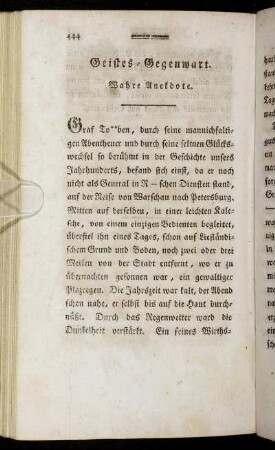 Geistes-Gegenwart. Wahre Anekdote.
