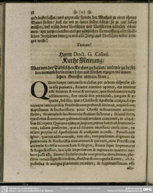 Herrn Doct. G. Calixti Kurze Meinung, ...
