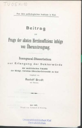 Beitrag zur Frage der akuten Herzinsuffizienz infolge von Überanstrengung
