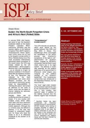 Sudan : the North-South forgotten crisis and Africa’s next (failed) state