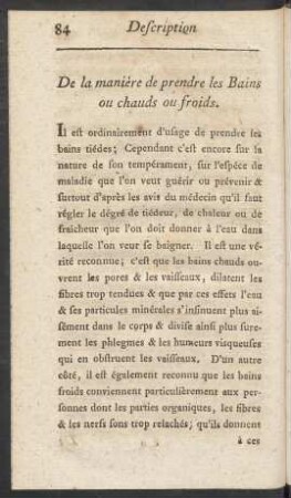 De la manière de prendre les Bains ou chauds ou froids