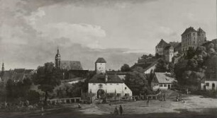 Pirna von der Südseite (von der Landstraße vor dem Obertor) : Pirna, Südseite, Kutschen-Vorläufer, Bellotto-Gemälde