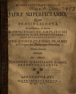 Disputatio Inauguralis De Iure Superficiario