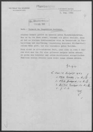 Schöntal-Rossach: Inspektionsbericht 1963
