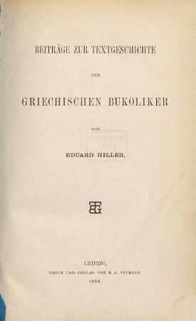 Beiträge zur Textgeschichte der griechischen Bukoliker