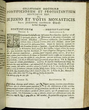 Disputatio XXIV. De Jejunio Et Votis Monasticis. Resp. Johanne Georgio Scharff/ Kelbra Thuringo.