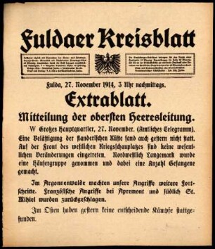 Dritte Ausgabe vom Freitag, den 27. November 1914.