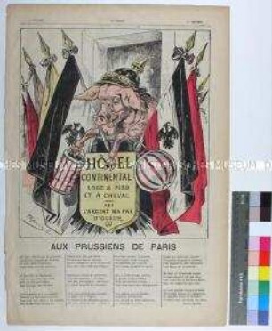 Satirezeitung "Le Grelot" mit Karikatur "Aux Prussiens de Paris"