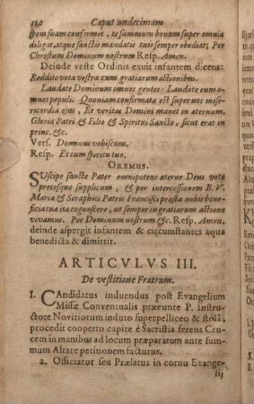 Articvlvs III. De vestitione Fratrum.