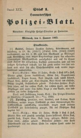 4. Januar-30. December = Stück 1-118 [incl. Vagabonden-Verzeichniß]