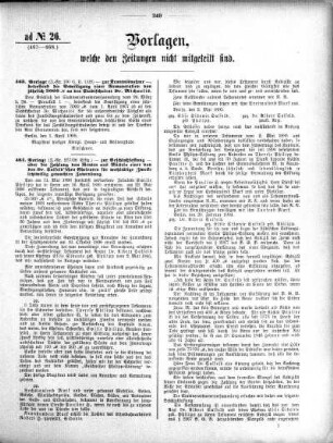 Anlage: ad No.26 (463-468.), Vorlagen, welche den Zeitungen nicht mitgeteilt sind