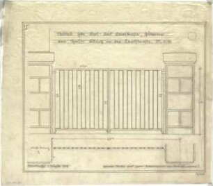 Billing, Hermann; Karlsruhe (Baden-Württemberg), Kolpingplatz; Kolpingplatz (früher Karlsplatz) - Neubau Kantstraße, Wohnhaus Billing, Gittertor(Grundriss; Ansicht)