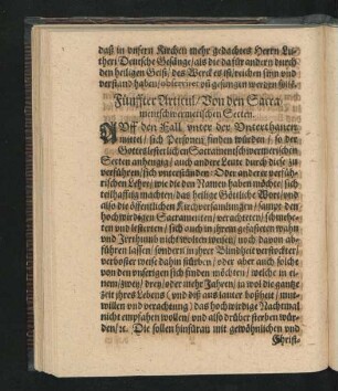 Fünffter Articul/ Von den Sacramentschwermerischen Secten