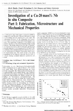 Investigation of a Cu-20 mass% Nb in situ composite