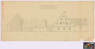 Reyersdorf ([Landkreis Habelschwerdt]): Hof Jaschke. - [Wohnhaus] (Giebel-Ansicht). - Einfahrt (Ansicht). - Auszüglerhaus (Seiten-Ansicht). - [Scheune] (Giebel-Ansicht)