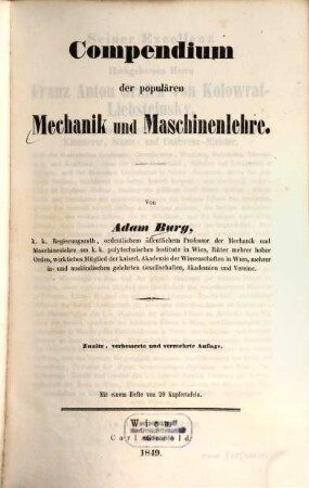 Compendium der populären Mechanik und Maschinenlehre, [1,1]. [Hauptbd.]