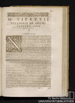 M. Vitruvii Pollionis De Architectura Liber Decimus.