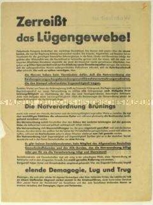 Flugblatt der SPD gegen die "2. Notverordnung zur Sicherung von Wirtschaft und Finanzen" und Aufruf zur Unterstützung