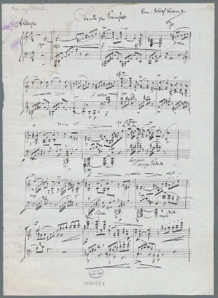 Sonatas, pf, Fragments - BSB Mus.ms. 23156 : [caption title:] Sonata per Pianoforte