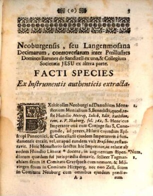 Facti Species In Causa Decimarum Langenmosensium, Ex Instrumentis Authenticis extracta, cum Corollariis