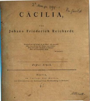 CÄCILIA, von Johann Friederich Reichardt, 1. [1790]. Erstes Stück