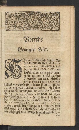 Vorrede Geneigter Leser