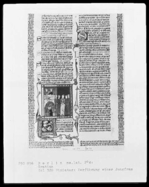 Decretum Gratiani, mit Kommentar des Bartholomäus von Brescia — Verführung einer Jungfrau, Folio 328recto