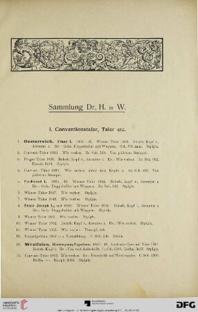 I. Conventionstaler, Taler etc. (Nr. 1-191)