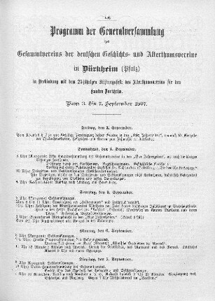 Programm der Generalversammlung des Gesammtvereins der deutschen Geschichts- und Alterthumsvereine