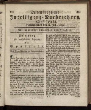 XXVIII. Stück. Sonnabends: den 11. Jul., 1789.