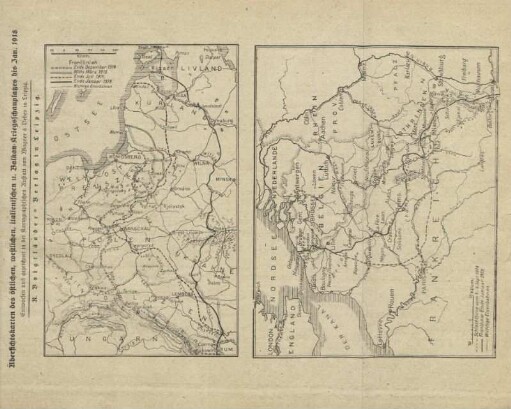Übersichtskarten des östlichen, westlichen, italienischen u. Balkan-Kriegsschauplatzes bis Jan. 1918