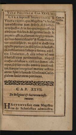 Cap. XXVII. De Religione [et] Sacrorum institutione.