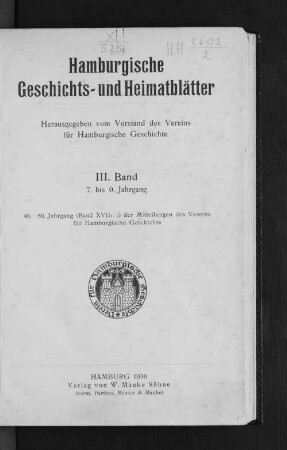 3. Bd. 7.1933: Hamburgische Geschichts- und Heimatblätter