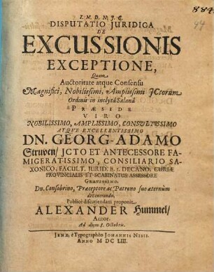Disputatio Iuridica De Excussionis Exceptione
