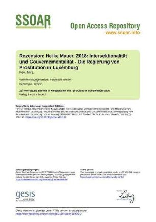 Rezension: Heike Mauer, 2018: Intersektionalität und Gouvernementalität - Die Regierung von Prostitution in Luxemburg